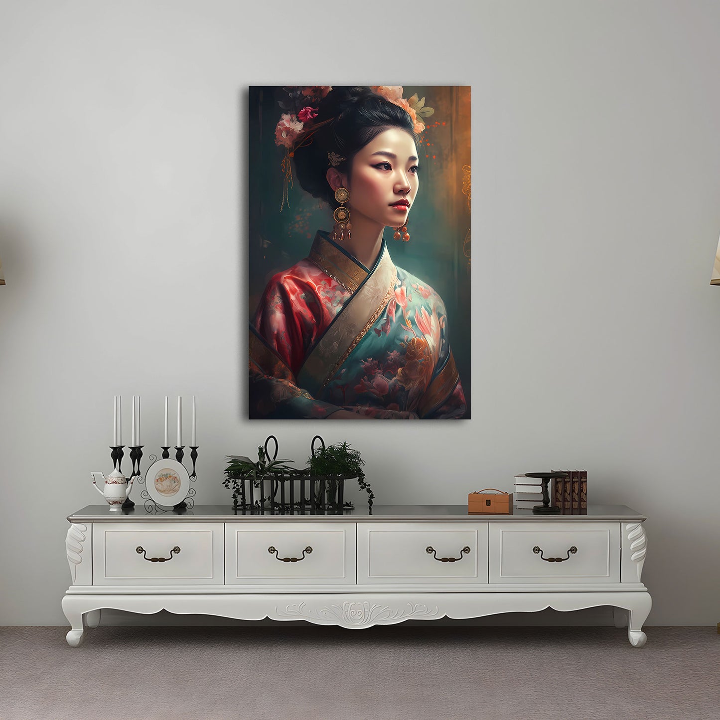 Asiatische Frau Kimono Porträt Eleganz Wandbild