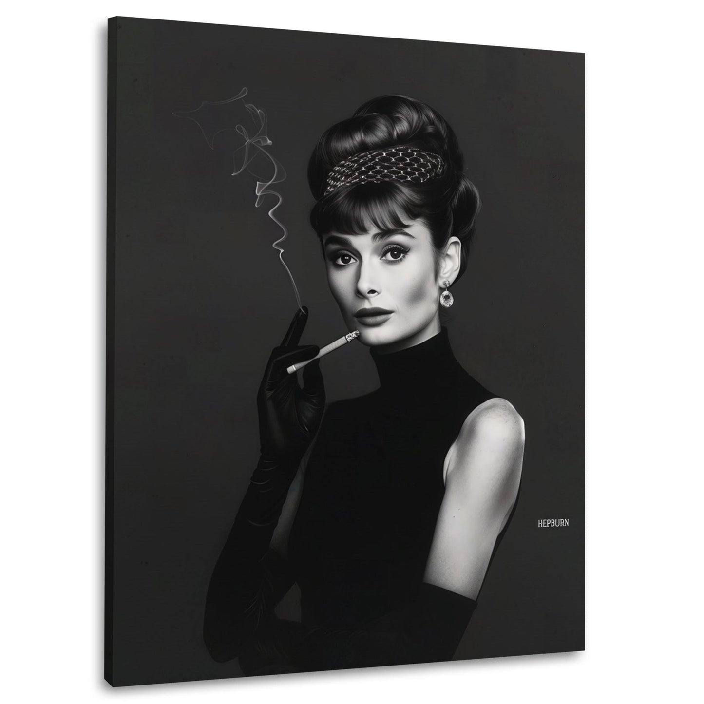 Audrey mit Zigarette schwarz-weiß elegant Wandbild