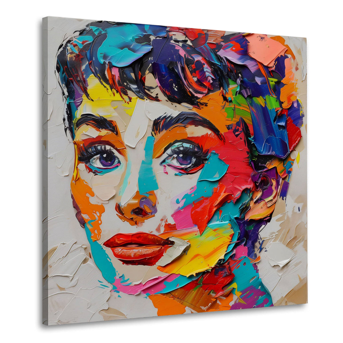 Audrey Porträt in kräftigen Farben modern gestaltet Wandbild quadratisch