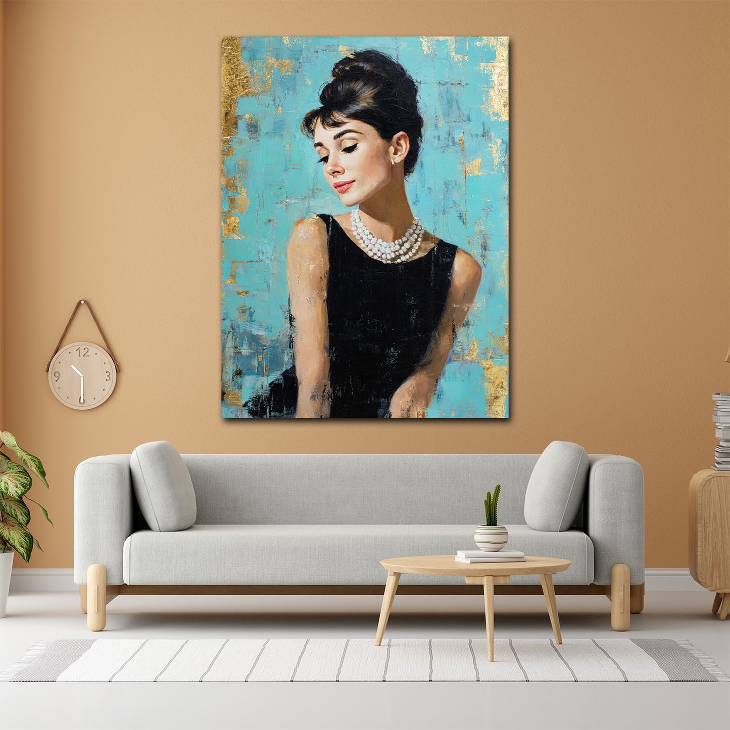 Audrey Porträt Modeikone Eleganz Retro Stil Wandbild