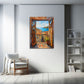 Wandbild mit Balkon und Meerblick im Hochformat an einer Wohnraumwand