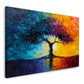 Baum mit Blättermeer in Blau und Rot Wandbild im Querformat