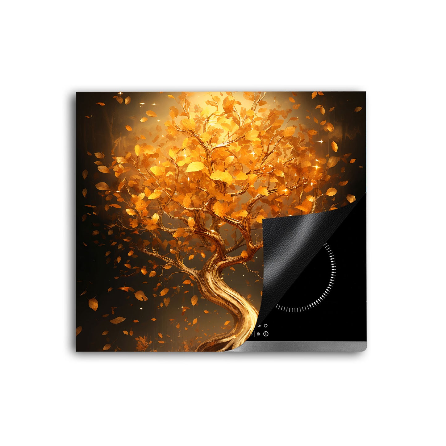 Baum mit goldenen Blätter Herdabdeckplatte Induktionsschutz für Ceranfeld & Küche Deko