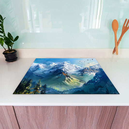 Berglandschaft mit See farbenfroh Herdabdeckplatte Induktionsschutz für Ceranfeld & Küche Deko