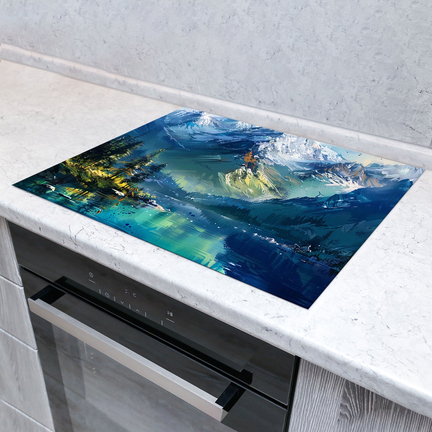 Berglandschaft mit See Herdabdeckplatte Induktionsschutz für Ceranfeld & Küche Deko