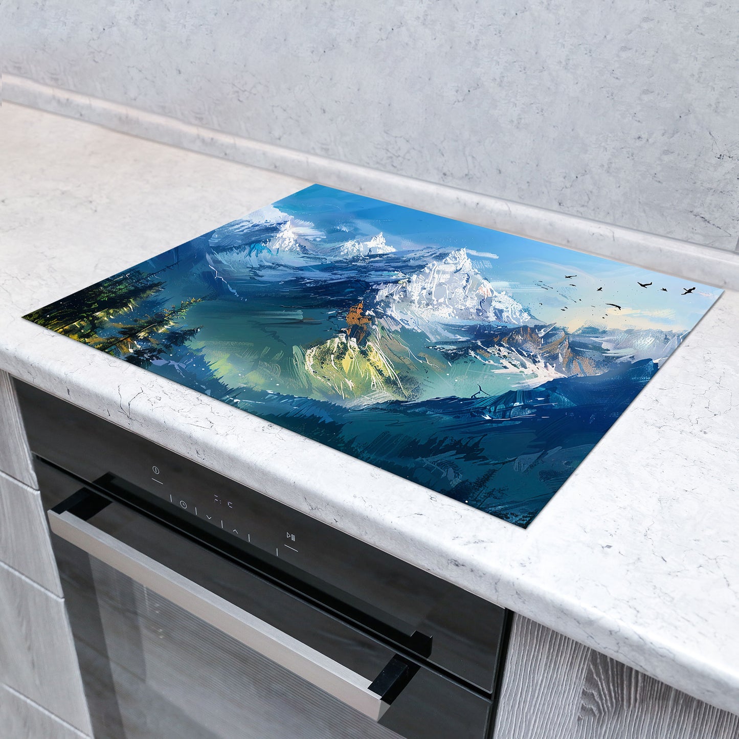 Berglandschaft mit See farbenfroh Herdabdeckplatte Induktionsschutz für Ceranfeld & Küche Deko