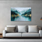 Berglandschaft See abstrakt Natur blau goldene Akzente Wandbild