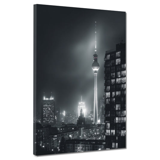 Berliner Fernsehturm bei Nacht Skyline Hochhäuser Wandbild