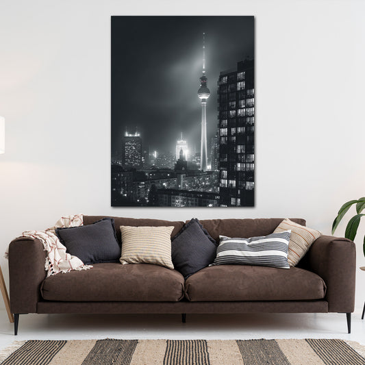 Berliner Fernsehturm bei Nacht Skyline Hochhäuser Wandbild