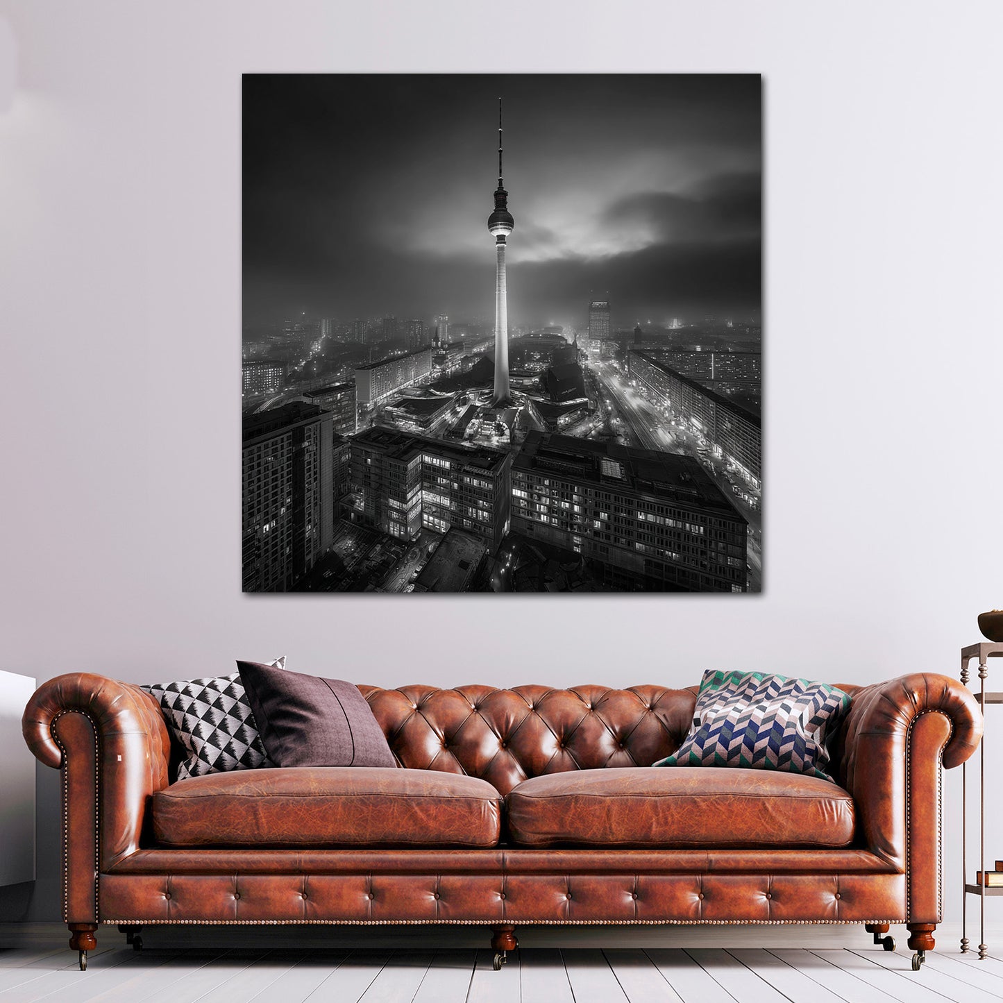 Berliner Fernsehturm schwarz weiß Skyline Nachtaufnahme Wandbild