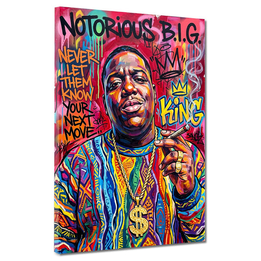 Biggie Rapper mit Goldkette als Pop Art Graffiti Wandbild