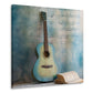 Blaue Gitarre mit Notenblatt und Buch Wandbild