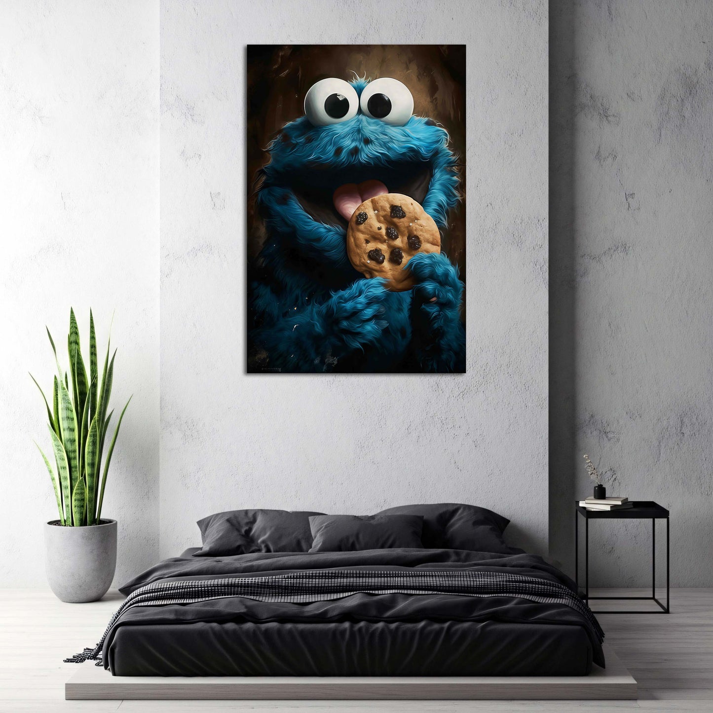 Blaues Keksmonster Kunstdruck Comic Wandbild