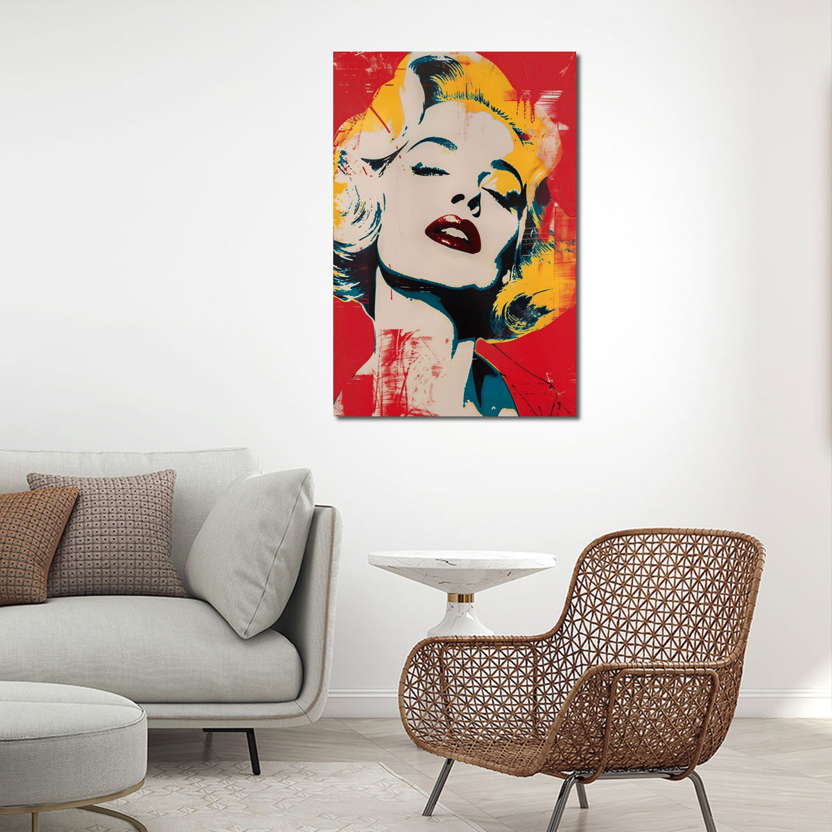 Pop Art Wandbild im Hochformat an einer Wohnraumwand