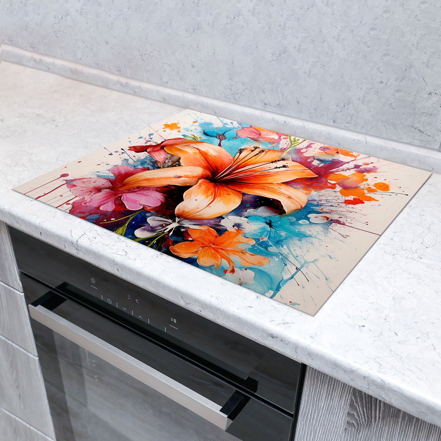 Blumen Abstract Splash Herdabdeckplatte Induktionsschutz für Ceranfeld & Küche Deko