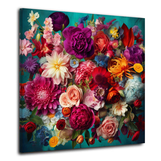 Blumen Bouquet bunte Blüten Rosen Pfingstrosen Wandbild