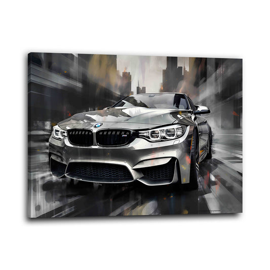 BMW M Sportwagen Silber Urban Speed Art Wandbild