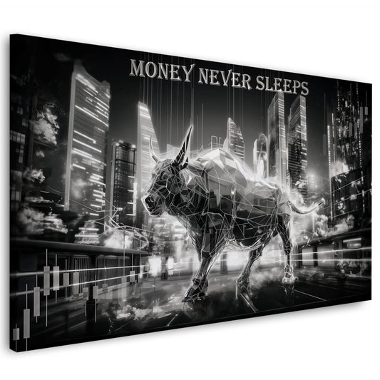 Börse Bulle schwarz weiß Trading Erfolg urbanes Wandbild