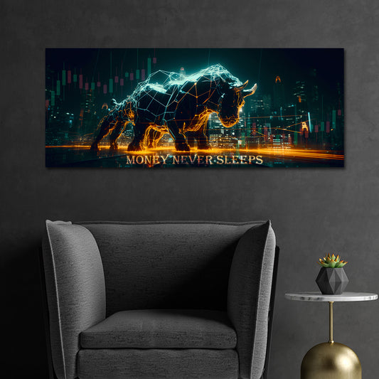 Börsen Bulle Trading Chart Motivation Business Neon Wandbild