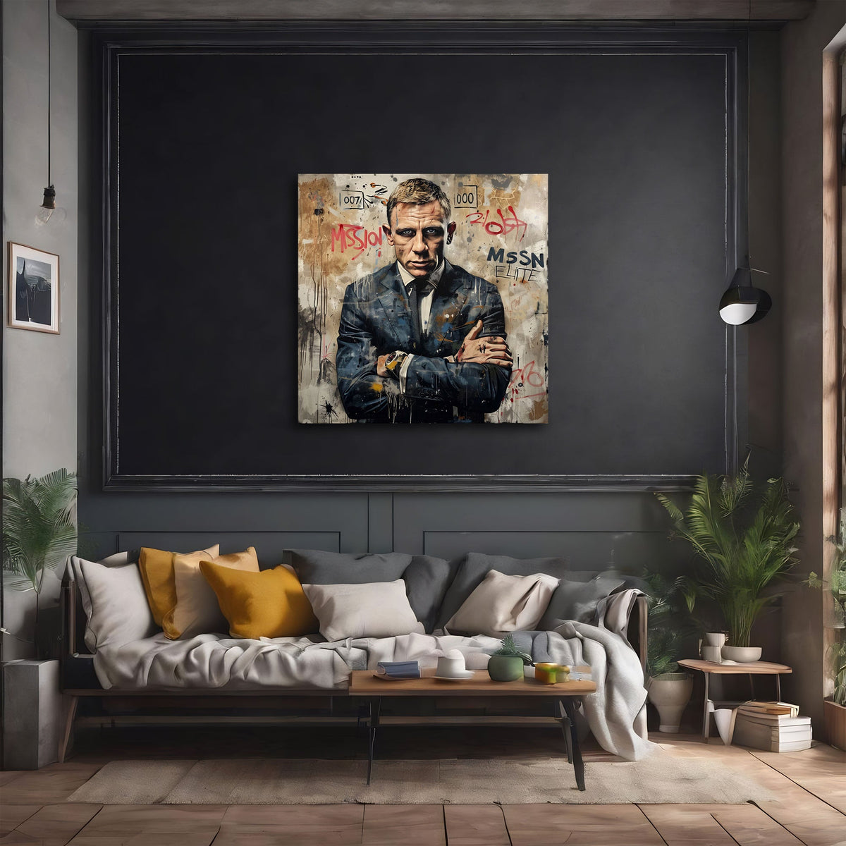 Bond Mission mit Graffiti Schriftzügen Street Art Wandbild