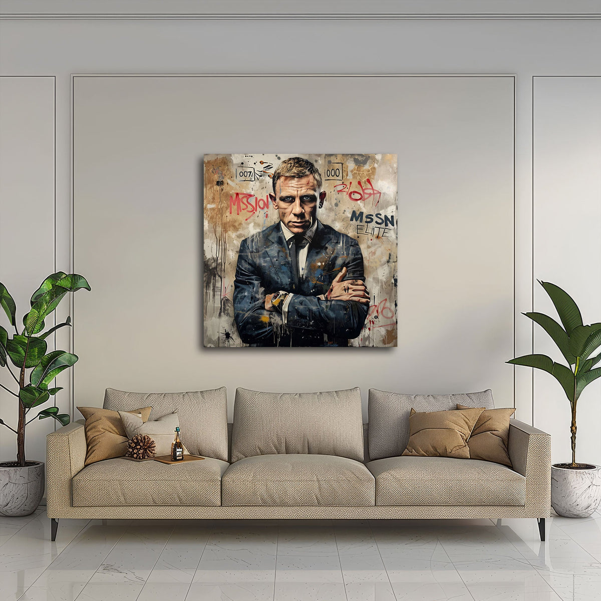 Bond Mission mit Graffiti Schriftzügen Street Art Wandbild