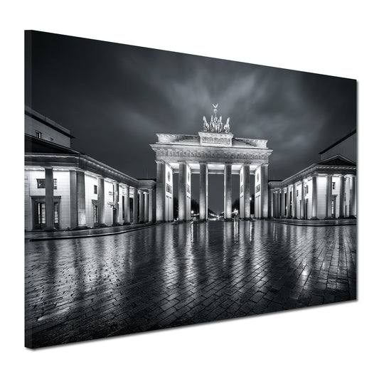 Brandenburger Tor Berlin schwarz weiß Regen Spiegelung Wandbild