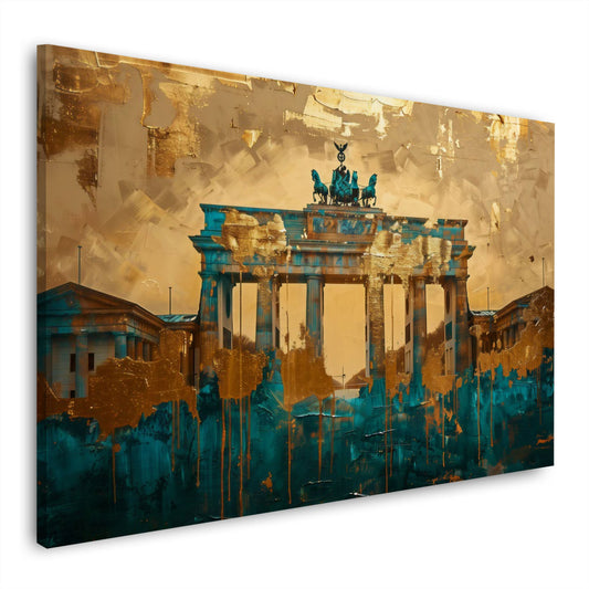 Brandenburger Tor in Gold und Türkis in Aquarell Wandbild