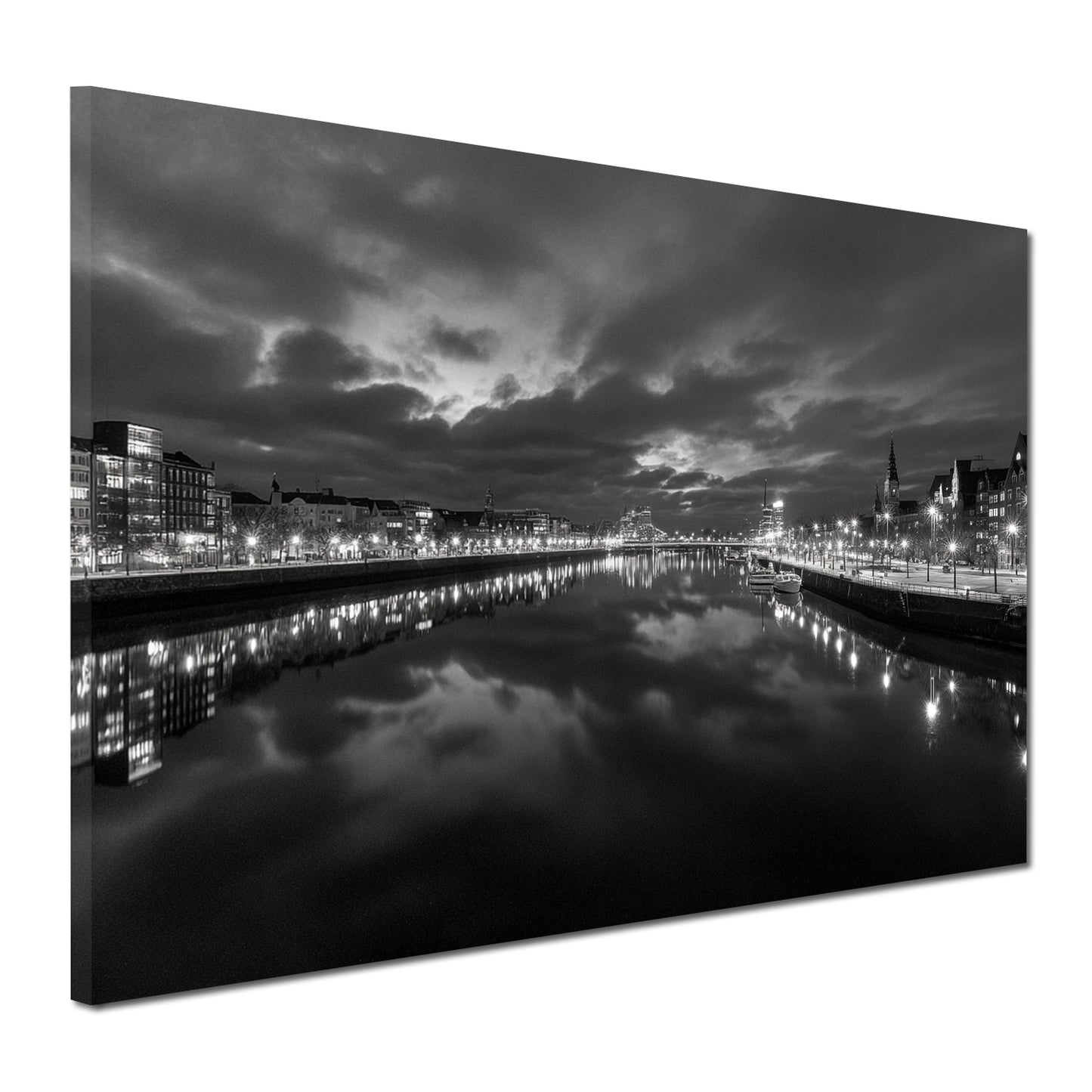 Bremen Weserufer Skyline schwarz weiß Spiegelung Wandbild