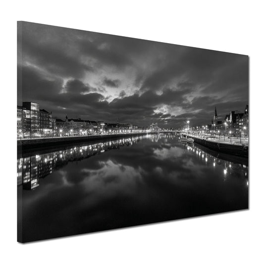 Bremen Weserufer Skyline schwarz weiß Spiegelung Wandbild