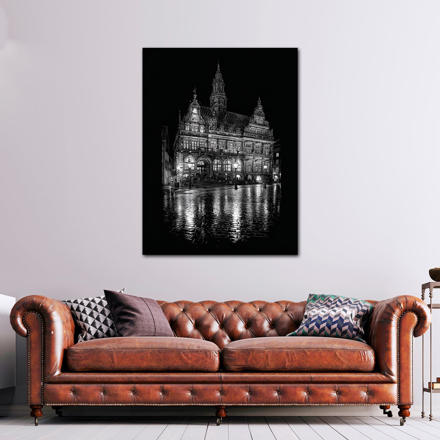Bremer Rathaus schwarz weiß Nachtaufnahme Spiegelung Wandbild