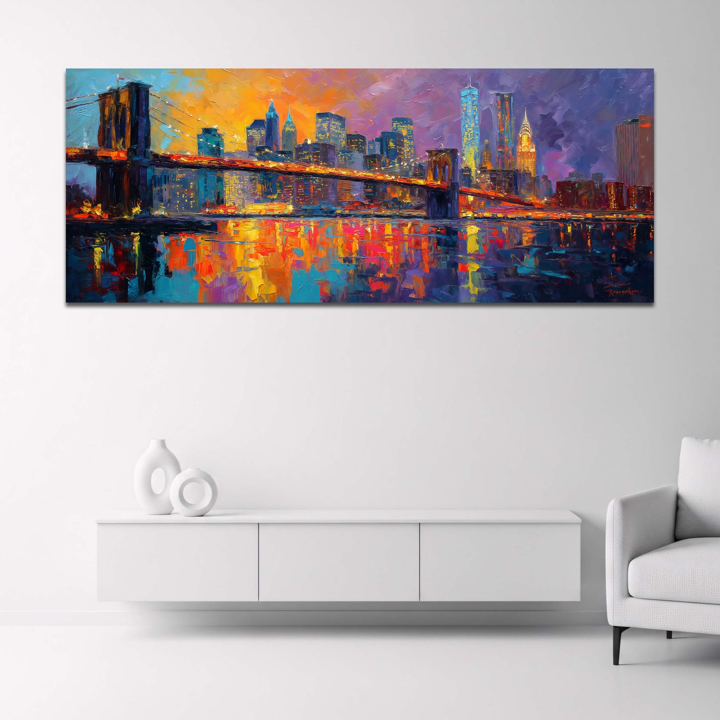 Brooklyn Bridge Abendstimmung Panorama Wandbild