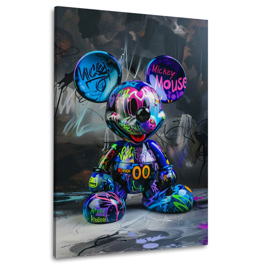 Bunte Comic Maus Figur im Graffiti Design Wandbild im Hochformat