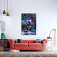 Bunte Comicfigur als Street Art Wandbild über einem Sofa im Wohnraum