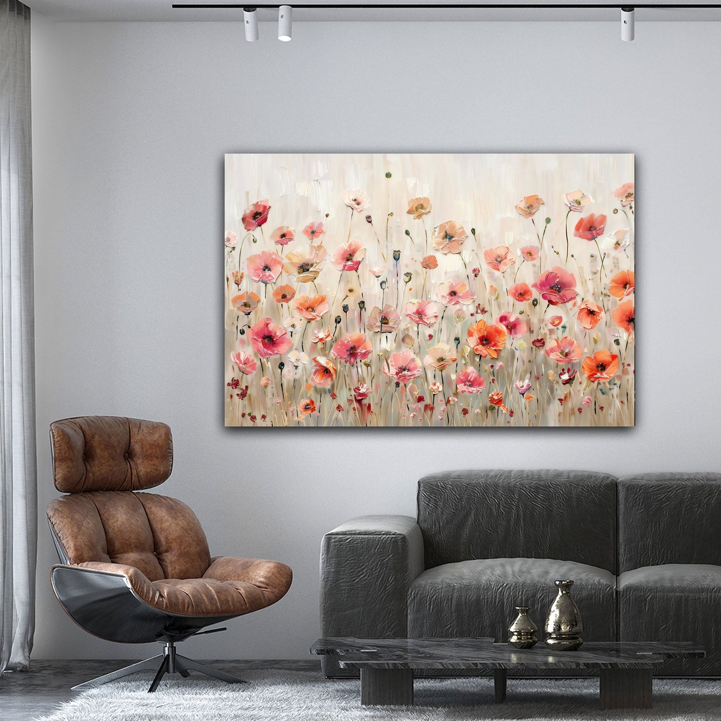 Bunte Mohnblumen Wiese als farbenfrohes Gemälde Wandbild