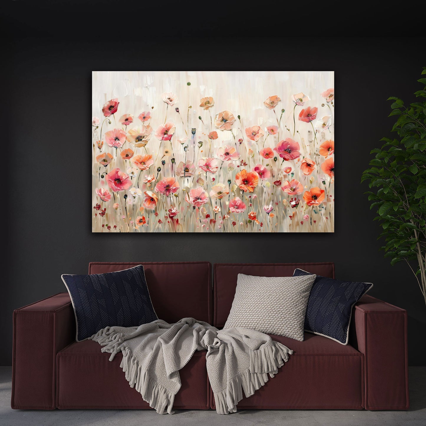 Bunte Mohnblumen Wiese als farbenfrohes Gemälde Wandbild