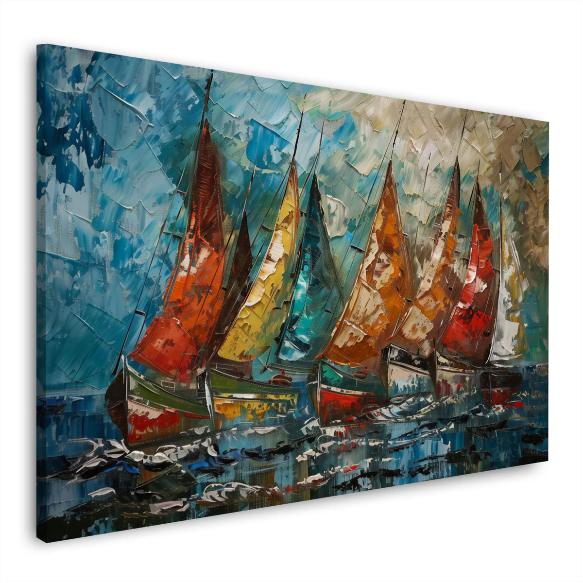 Bunte Segelboote auf dem Meer Wandbild im Querformat