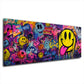 Bunte Smiley Faces auf Graffiti Wand Panorama Wandbild