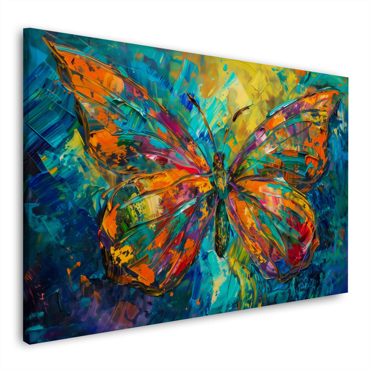 Bunter Schmetterling in Orange und Blau Wandbild im Querformat