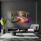 Farbstarkes Wald Wandbild über einem Sofa im Wohnraum