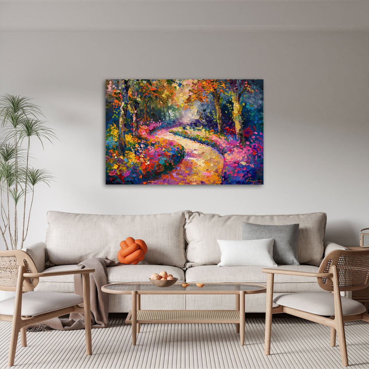 Landschafts Wandbild im Querformat an einer Wohnraumwand