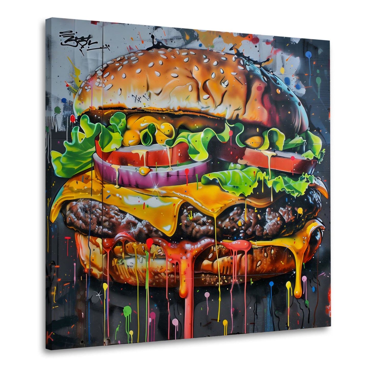 Burger Pop Art im Graffiti-Stil in kräftigen Tönen Wandbild