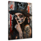 Catrina Frau mit Totenkopf Hut und Tattoos Wandbild