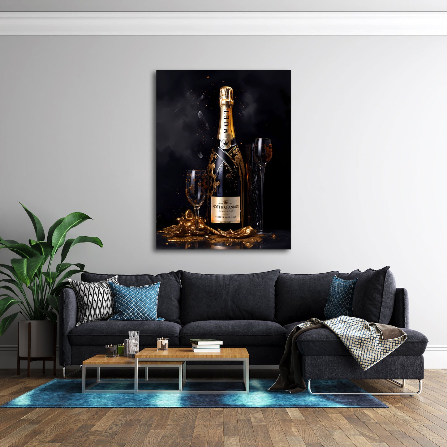 Champagner Flasche Gold Luxus Eleganz Wandbild