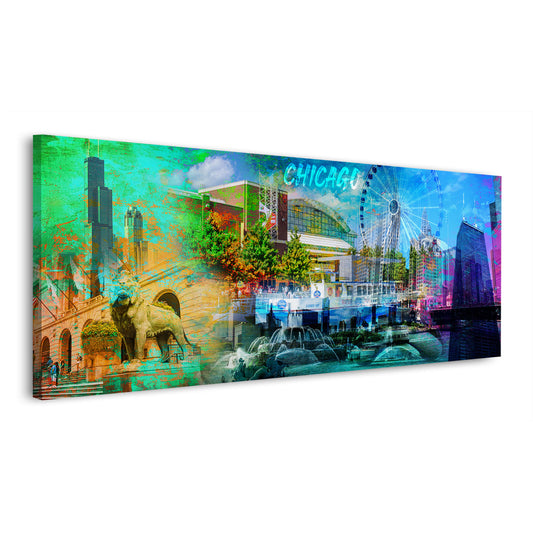 Chicago USA Pop Art Skyline Sehenswürdigkeiten Wandbild