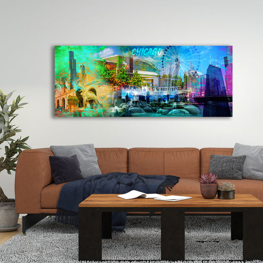 Chicago USA Pop Art Skyline Sehenswürdigkeiten Wandbild