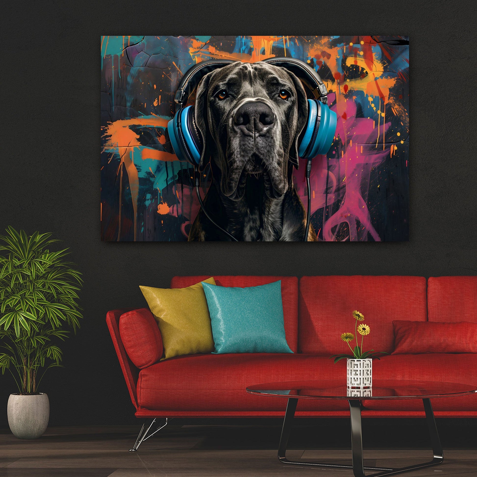 Chihuahua als DJ im Graffiti-Stil in lebhaften Farben Wandbild
