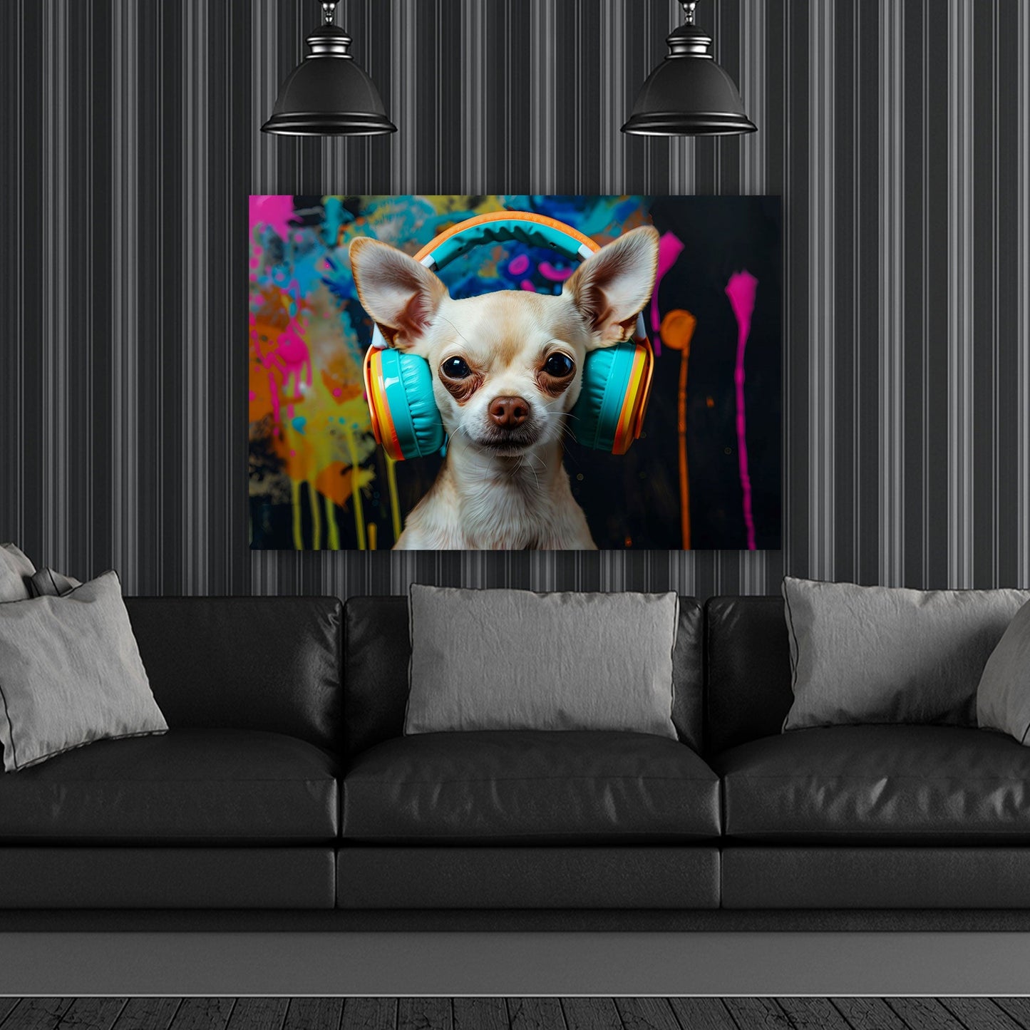 Chihuahua Neonfarben Wandbild im Wohnzimmer
