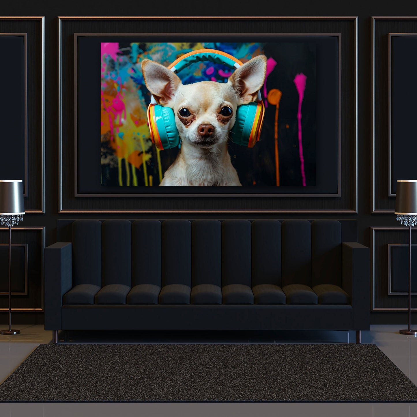 Chihuahua Neonfarben Wandbild im Raum
