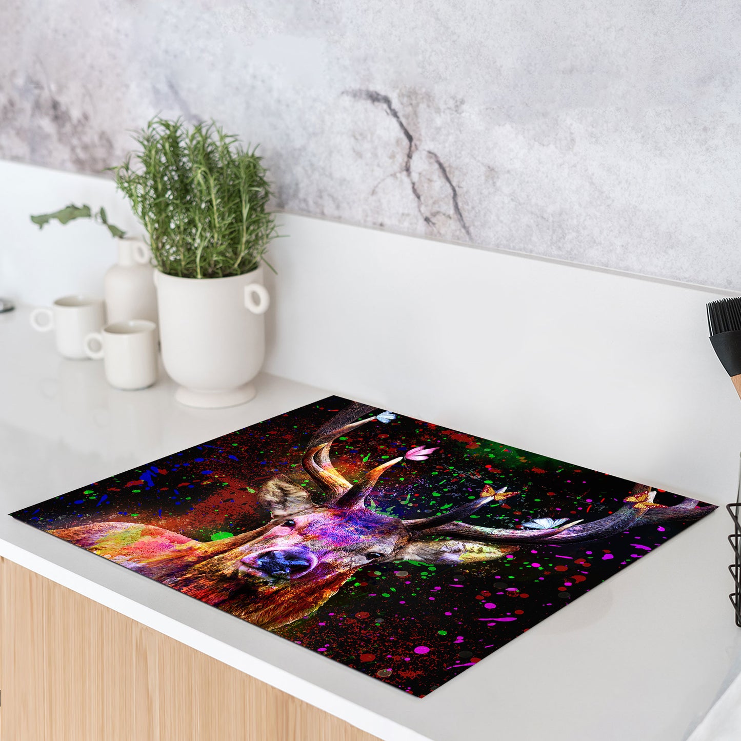 Colour Pop Art Hirsch Herdabdeckplatte Induktionsschutz für Ceranfeld & Küche Deko