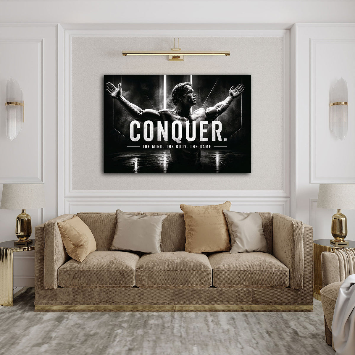 Conquer Wandbild im Querformat an einer Wand im Wohnraum